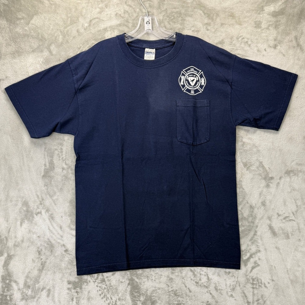 Gildan Cape Coral Florida Fire Rescue Pocket T-Shirt Mensβ Large Navy Blue L - Picture 1 of 7